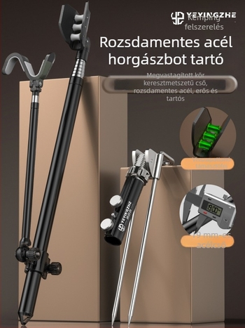 Camper rozsdamentes acél horgászbot tartó, kempinghez, vastagított kivitel, talajba szúrható