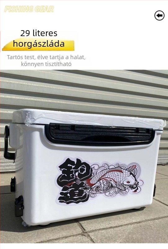29 literes horgász doboz teljes készlettel, csali tálca, állítható lábak, megerősített ülő doboz kültéri horgászathoz