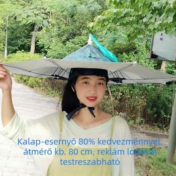 Fejre viselhető összecsukható napellenző esernyő kültéri munkához, logó nyomtatás reklam esernyő, horgász esernyő, 8 bordájú vasváz