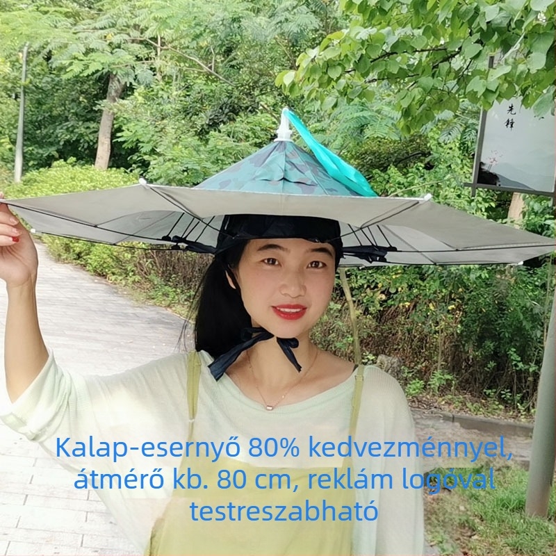 Fejre viselhető összecsukható napellenző esernyő kültéri munkához, logó nyomtatás reklam esernyő, horgász esernyő, 8 bordájú vasváz