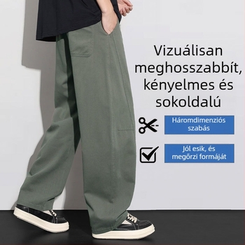 Amerikai stílusú, 100% pamut munkanadrág férfiaknak, nyár 2026, vékony, laza, egyenes szabású, széles lábú, casual