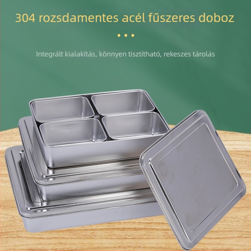 Két részes fedéllel ellátott rozsdamentes acél fűszertartó, konyhai tároláshoz, otthoni és éttermi használathoz, fűszerekhez és desszert hozzávalókhoz