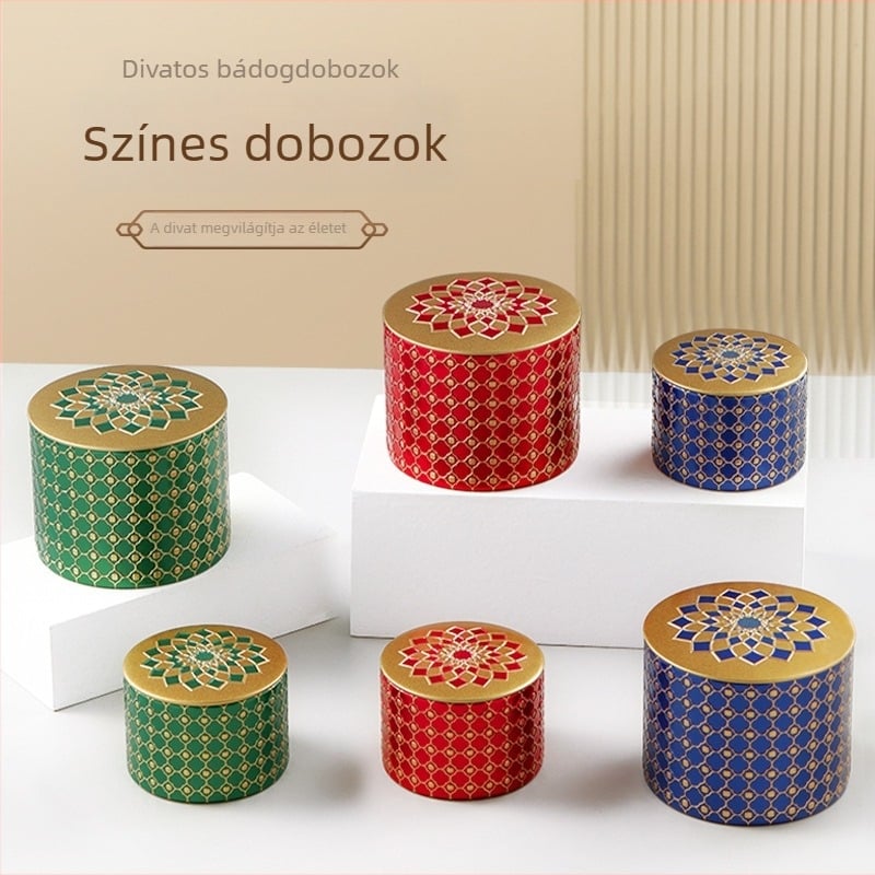 Kis kör alakú fémdoboz — hordozható aromaterápiás gyertya, teásdoboz, édesség vagy ékszer csomagolására
