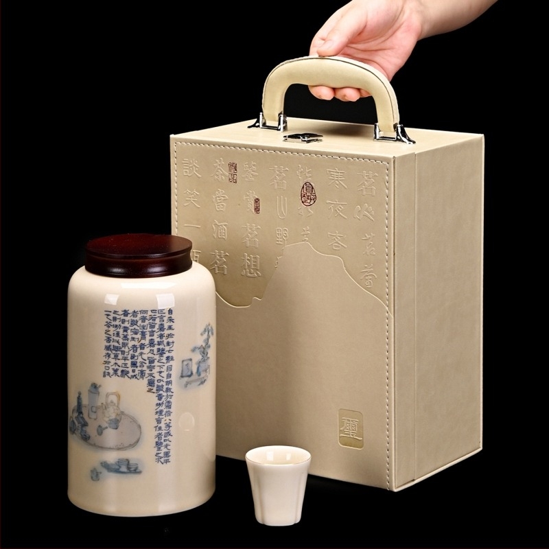 Porcelán teás kanna díszdobozban sárga tea illatával és zöld tea választékkal: Yu Lu, Longjing, Bi Luo Chun, Maojian, Tieguanyin