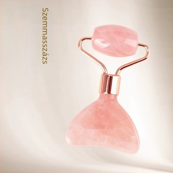 Rózsaszín kristály szemmasszírozó és gua sha – mini kettős funkciójú szépségkészülék