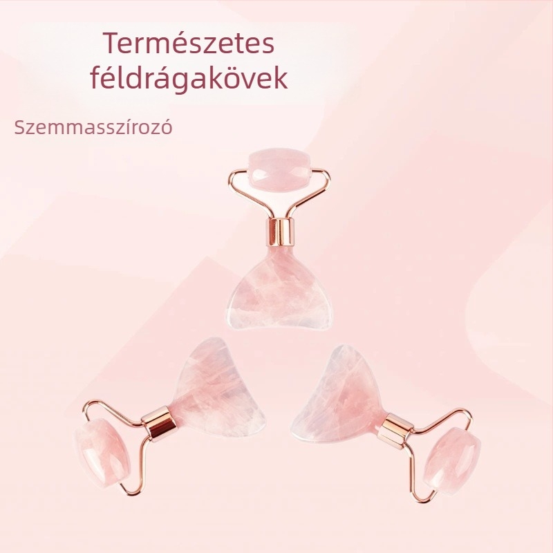 Rózsaszín kristály szemmasszírozó és gua sha – mini kettős funkciójú szépségkészülék