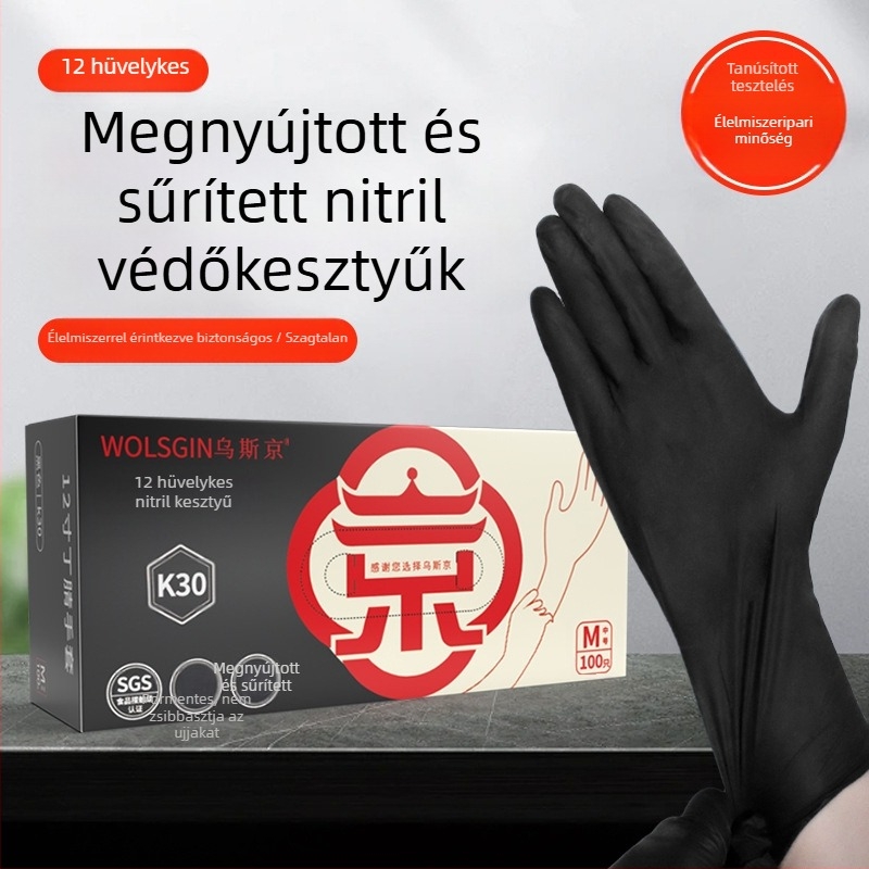 Fekete nitril kesztyűk, egyszer használatosak, 12 hüvelyk, hosszított mandzsetta, élelmiszer-minőség, háztartási, szépség és konyha használatra
