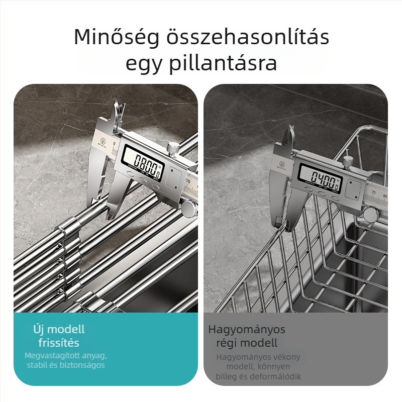 Kibővíthető mosogató szárító- és leeresztő polc edényekhez, tálakhoz és evőeszközökhöz — konyhai szervező