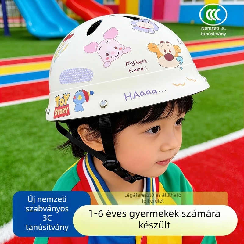 Gyermek sisak 1–6 éveseknek, 3C-tanúsítvány, légáteresztő, biztonságos kerékpáros sisak aranyos rajzfilm dizájnnal