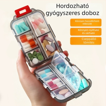 Hordozható heti gyógyszeres doboz három napi adaggal és fedéllel