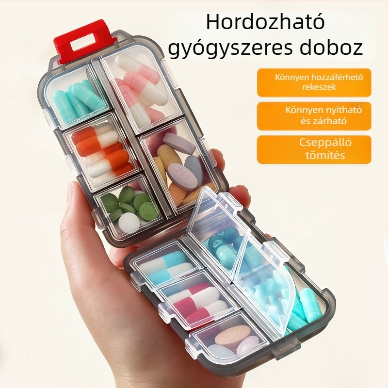 Hordozható heti gyógyszeres doboz három napi adaggal és fedéllel