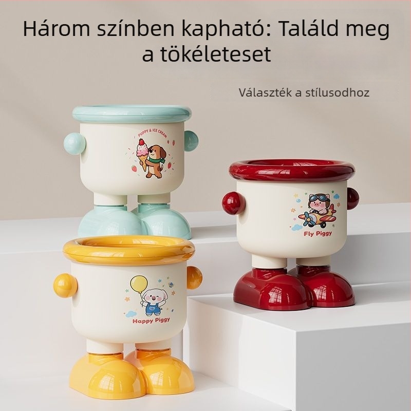 Karikatúra-stílusú asztali rendező tolltartóval és kozmetikai tárolóval, aranyos formájú szemetes