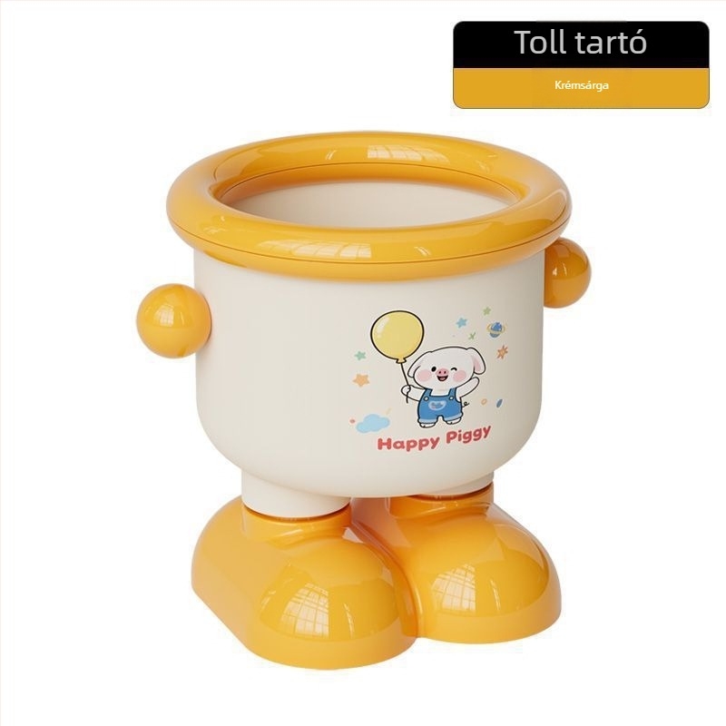Karikatúra-stílusú asztali rendező tolltartóval és kozmetikai tárolóval, aranyos formájú szemetes