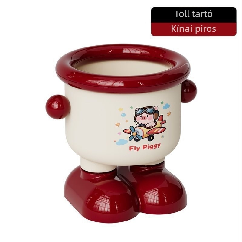 Karikatúra-stílusú asztali rendező tolltartóval és kozmetikai tárolóval, aranyos formájú szemetes
