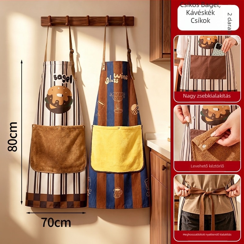 Ujjakkal ellátott kötény vintage stílusban, olajálló, vízálló és foltálló, törölközővel ellátott fedéllel