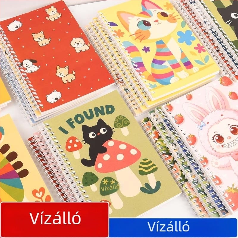 A5-ös spirálfüzet animációs illusztrációkkal, diákoknak, hordozható napló