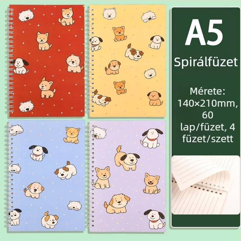 A5-ös spirálfüzet animációs illusztrációkkal, diákoknak, hordozható napló