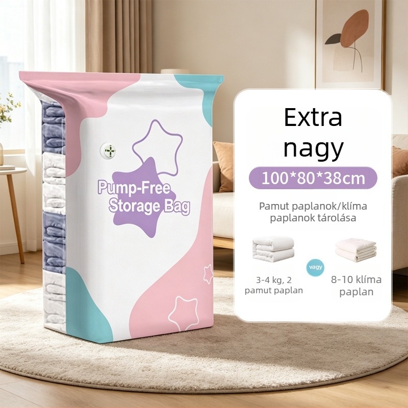 Pumpa nélküli 3D vákuum tároló tasak paplanok és ruhák számára, nagy kapacitás