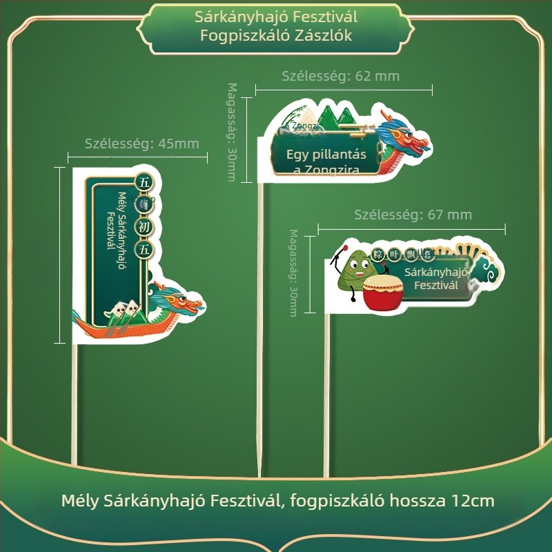 Dekoratív bambusz nyársak a Sárkányhajó Fesztiválra – DIY készlet aranyos karikatúra matricákkal, kis zászlókkal és gyümölcsnyársakkal