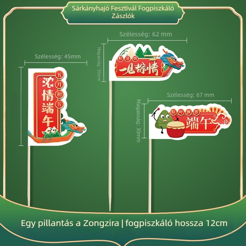 Dekoratív bambusz nyársak a Sárkányhajó Fesztiválra – DIY készlet aranyos karikatúra matricákkal, kis zászlókkal és gyümölcsnyársakkal