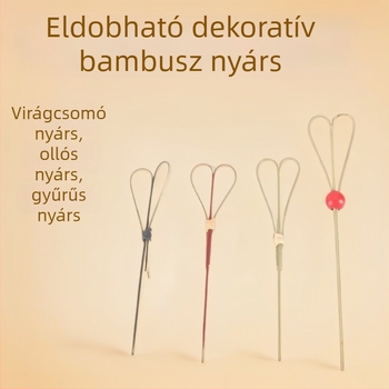 Bambusz gyümölcsnyárs dekoratív csomóval, egyszer használatos koktélnyársak, 12 cm, biológiailag lebomló, logóval rendelhető
