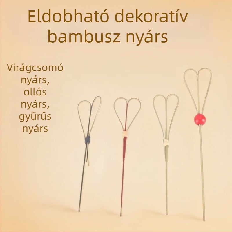 Bambusz gyümölcsnyárs dekoratív csomóval, egyszer használatos koktélnyársak, 12 cm, biológiailag lebomló, logóval rendelhető