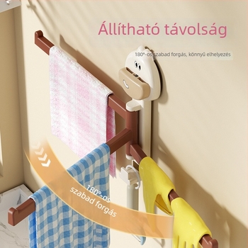 Falra szerelhető ventuzás konyhai kendő- és törölközőtartó, forgó, több rúdból álló leeresztő állvány