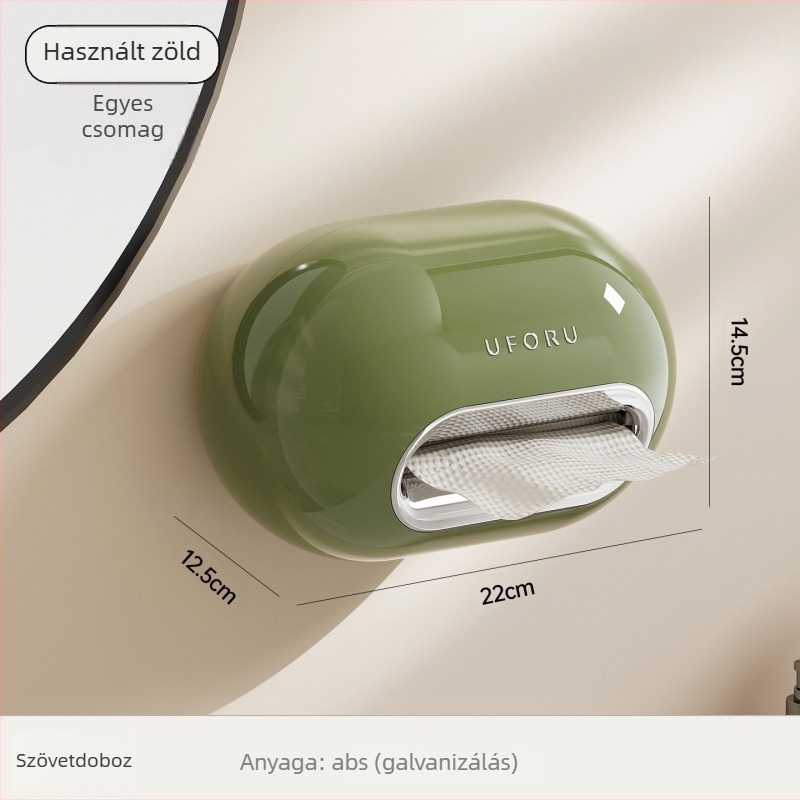 Stílusos falra szerelt toalettpapírtartó, fúrás nélkül, rugós emelővel működő papírzsepi doboz a fürdőszobába