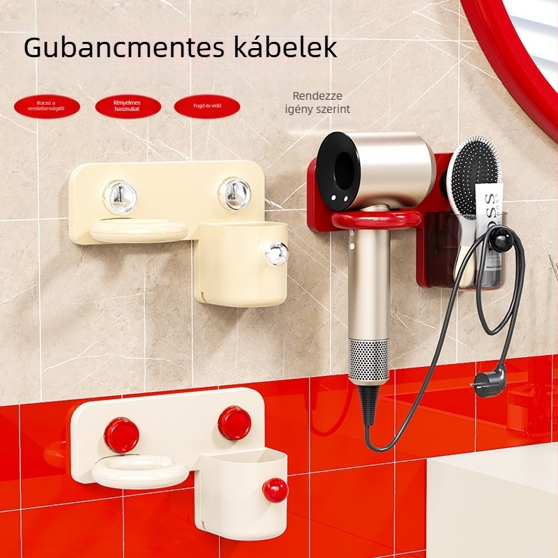 Falihoz szerelhető hajszárító tartó – fürdőszobai tárolópolc, modern minimalist stílus