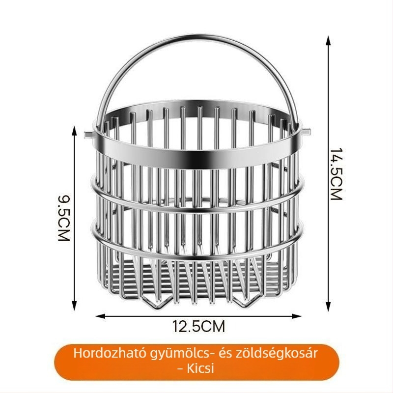 Rozsdamentes acél konyhai gyümölcs- és zöldséghordó kosár, nagy kapacitású, leeresztőkosár, nappaliba való tároló, multifunkcionális rendező