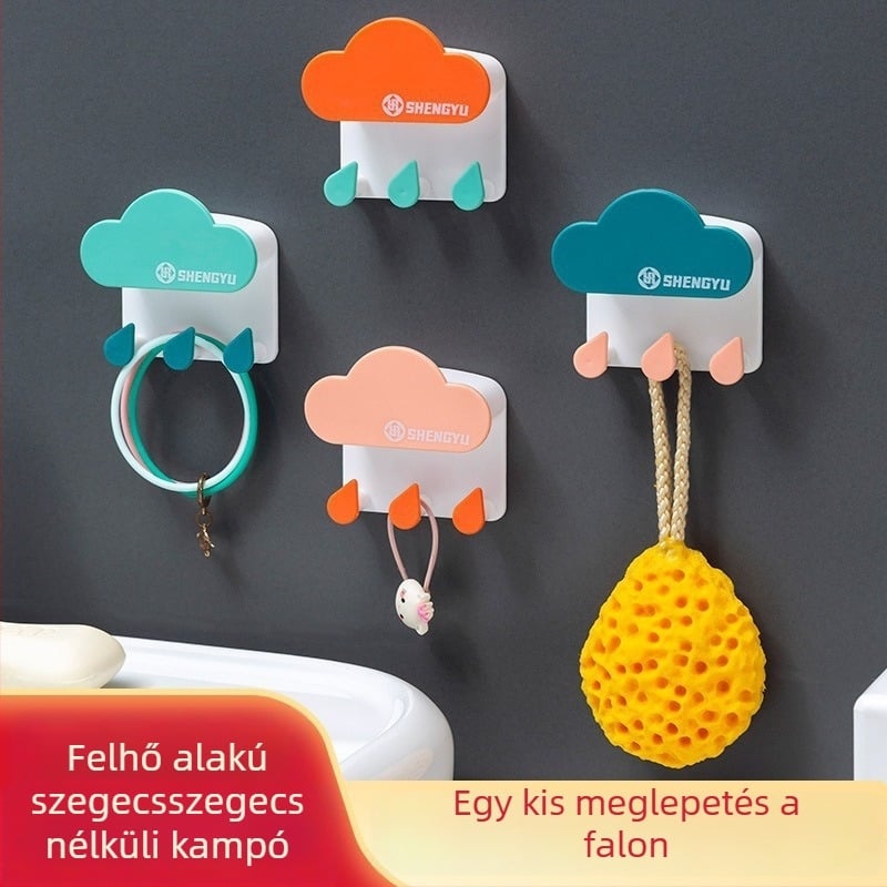 Ragasztós falikampó, fúrás nélkül, konyha és fürdőszoba falára, aranyos felhő alakú