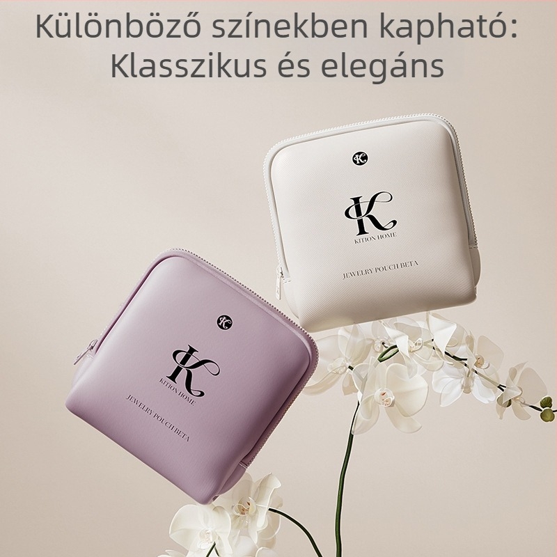 Bőr ékszertároló táska fülbevaló és gyűrű rekeszekkel, hordozható gyöngykészítő doboz