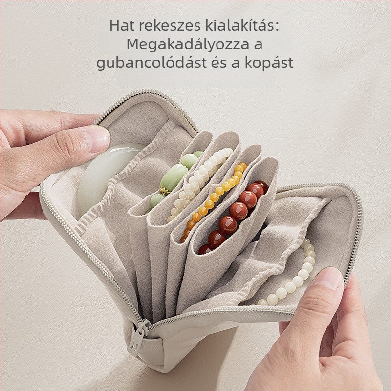 Bőr ékszertároló táska fülbevaló és gyűrű rekeszekkel, hordozható gyöngykészítő doboz