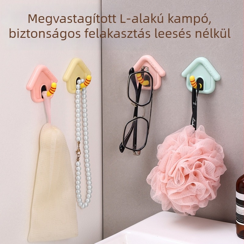 Dopamin színű tapadó kampók, fúrás nélkül, nyom nélkül, erős falikampók, kreatív kis ház alakú