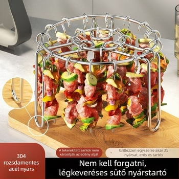 304 rozsdamentes acél függőleges nyársállvány grillhez, légsütőhöz és háztartási sütőhöz, függő polc