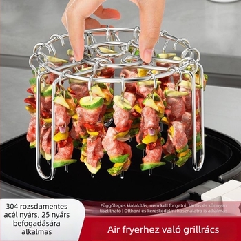 304 rozsdamentes acél függőleges nyársállvány grillhez, légsütőhöz és háztartási sütőhöz, függő polc