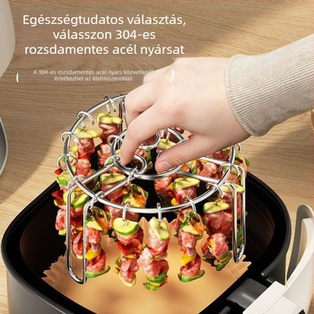 304 rozsdamentes acél függőleges nyársállvány grillhez, légsütőhöz és háztartási sütőhöz, függő polc