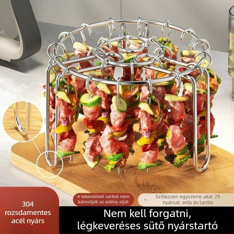 304 rozsdamentes acél függőleges nyársállvány grillhez, légsütőhöz és háztartási sütőhöz, függő polc