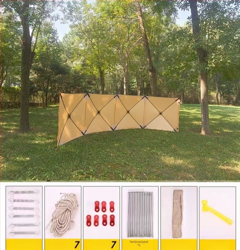 Hordozható kültéri szélvédő kempinghez és piknikhez, nézőablakkal — 5.6 m × 1.4 m