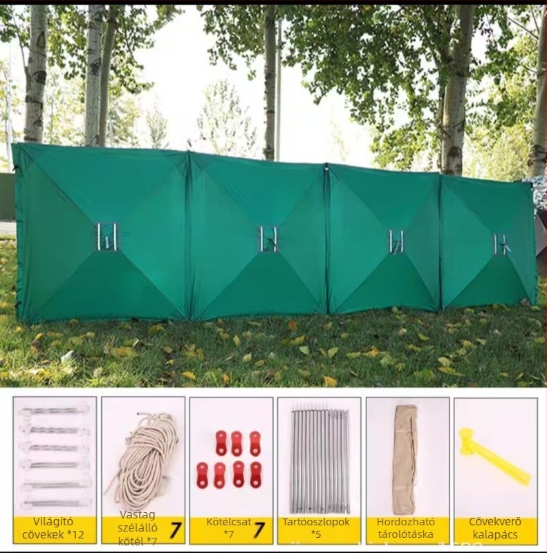 Hordozható kültéri szélvédő kempinghez és piknikhez, nézőablakkal — 5.6 m × 1.4 m