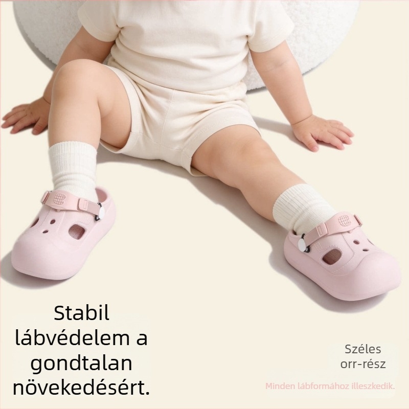Gyerekeknek készült zárt orrú járócipő, csúszásmentes talppal, beltéri nyári szandál állítható pántokkal