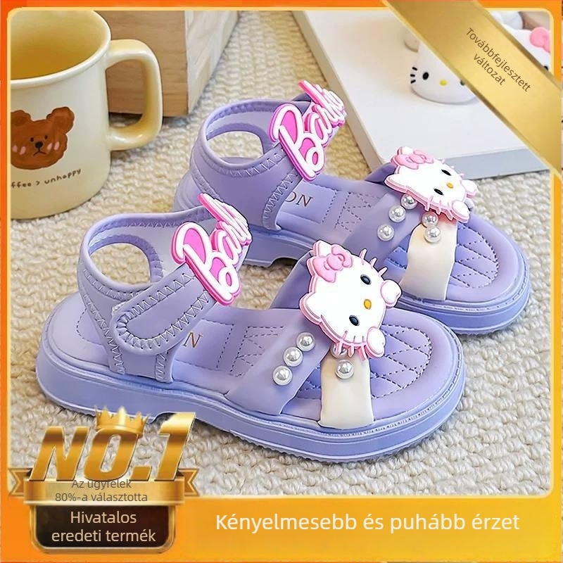 Gyerekeknek készült nyári szandál, hercegnő-stílus, puha talp, strandpapucs