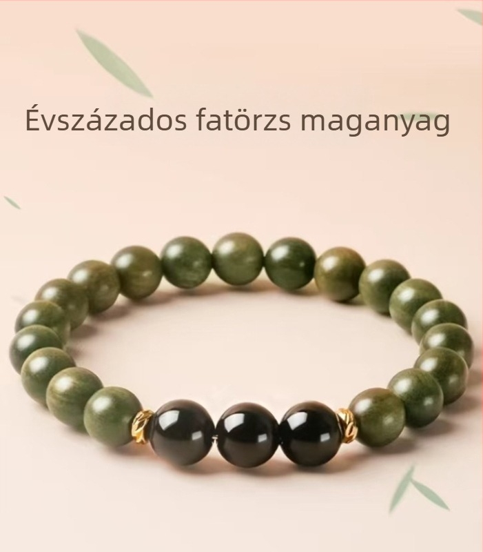 Természetes zöld szantálfa kristály karkötő, uniszex, kézzel készített gyöngyökkel, öt elem fa-erősítő dizájn, 6 mm, 27 gyöngy