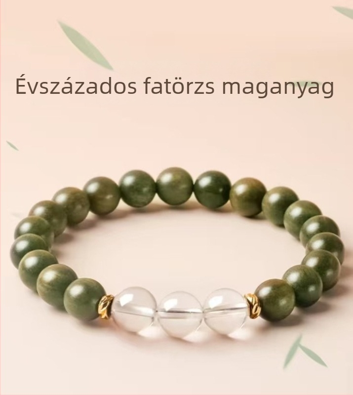 Természetes zöld szantálfa kristály karkötő, uniszex, kézzel készített gyöngyökkel, öt elem fa-erősítő dizájn, 6 mm, 27 gyöngy