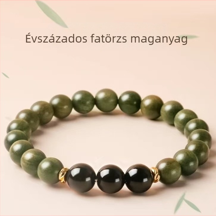 Természetes zöld szantálfa kristály karkötő, uniszex, kézzel készített gyöngyökkel, öt elem fa-erősítő dizájn, 6 mm, 27 gyöngy