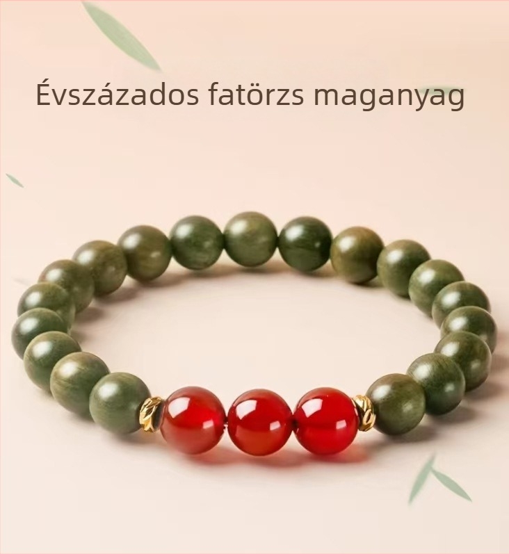 Természetes zöld szantálfa kristály karkötő, uniszex, kézzel készített gyöngyökkel, öt elem fa-erősítő dizájn, 6 mm, 27 gyöngy