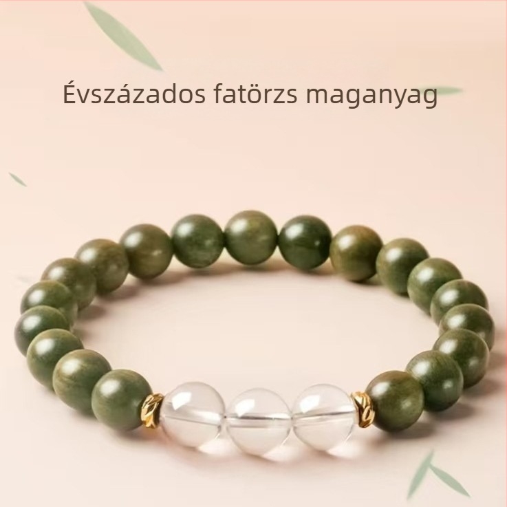 Természetes zöld szantálfa kristály karkötő, uniszex, kézzel készített gyöngyökkel, öt elem fa-erősítő dizájn, 6 mm, 27 gyöngy