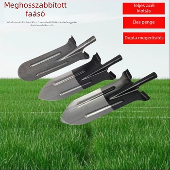 Megkeményített acélból készült ásó hosszabb nyéllel és éles heggyel, fák kiásására és árkok ásására, kertészeti eszköz