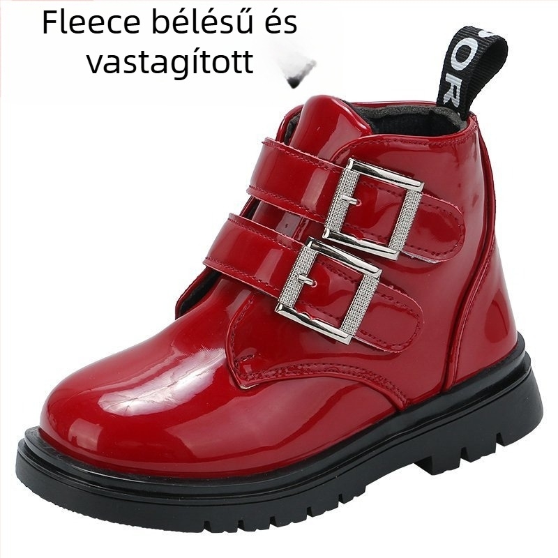 Lányoknak szóló Martin csizma fleece béléssel, Vastag téli gyerekcsizma Velcro zárással