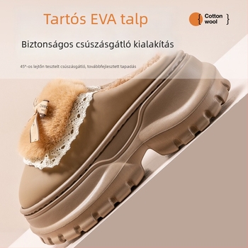 Női pamut papucs masnival, otthoni viselet, őszi–téli 2024, vastag talp, meleg plüss, csúszásmentes
